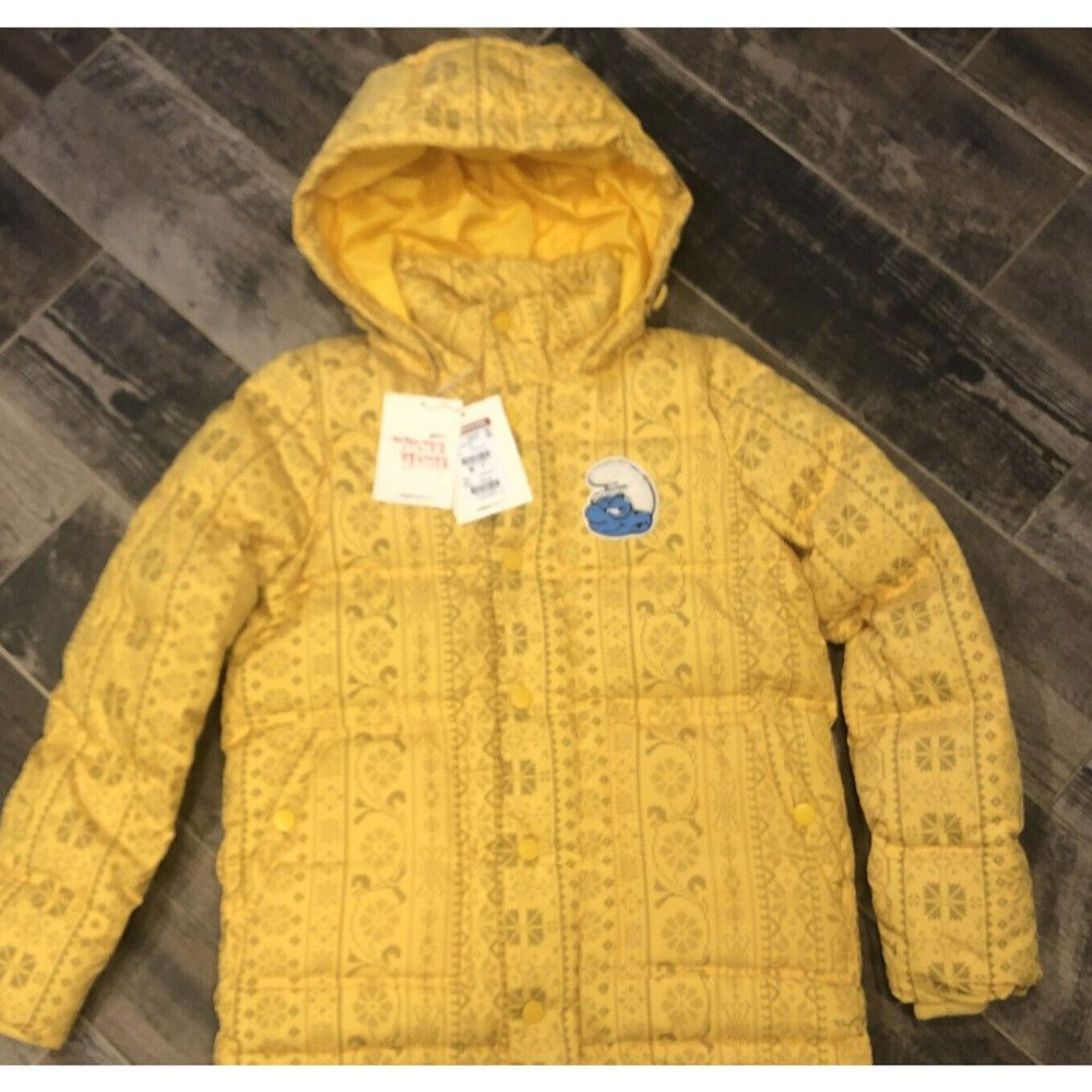 New Whole Hauss Smurfette Puffer Removeable Hood Zip Jacket Yellow Junior S